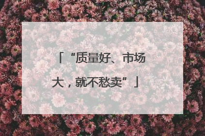 “质量好、市场大，就不愁卖”