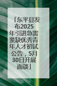 东平县发布2025年引进急需紧缺优秀青年人才初试公告，5月30日开展面谈