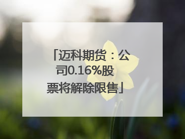 迈科期货：公司0.16%股票将解除限售